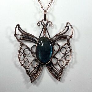Copper Labradorite Vintage Style Gemstone Butterfly Necklace
